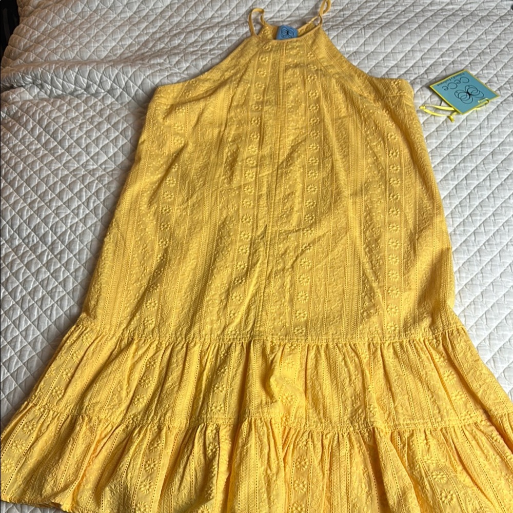 Cece Beautiful Yellow Eyelet Halter Dress